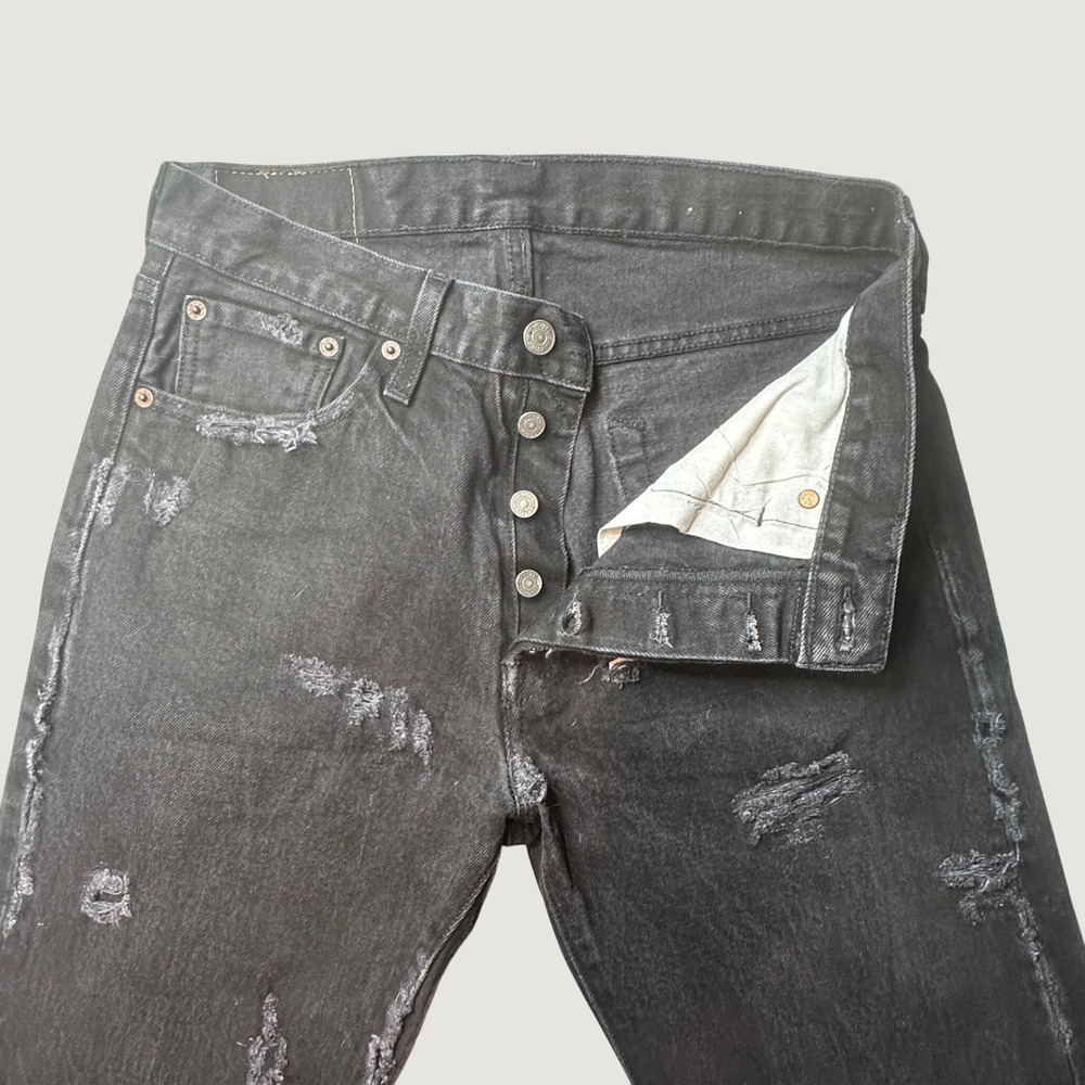 Levi's 501 Jeans Mens 30x32 Original Fit Black Distressed Frayed Hem Button Fly